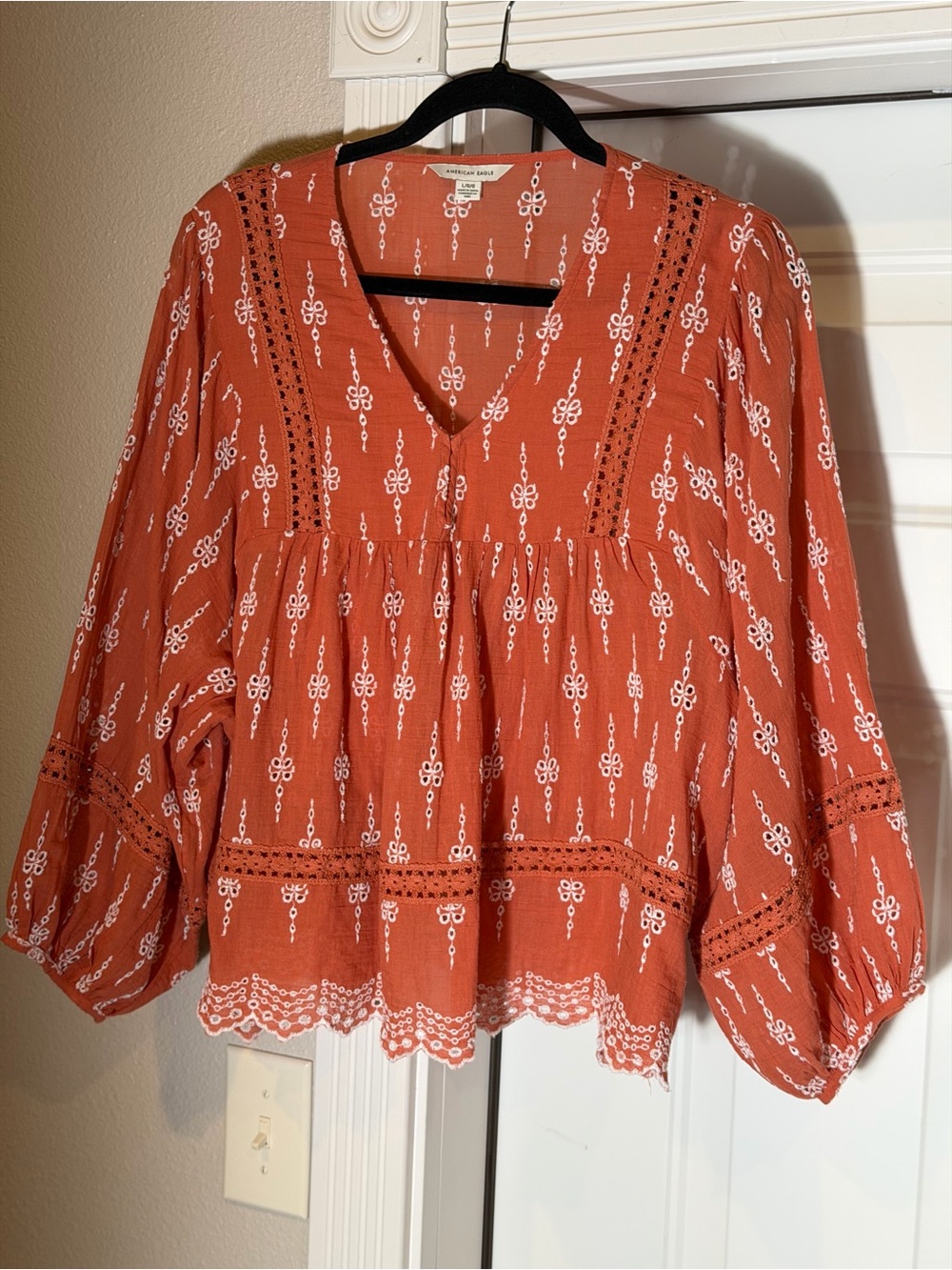 American Eagle Outfitters Rust Orange Tunic with White Embroidery